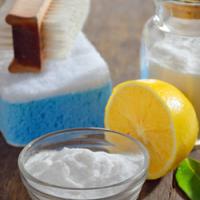 Natural cleaning products, lemon, baking powder, salt