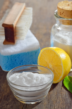 Natural cleaning products, lemon, baking powder, salt