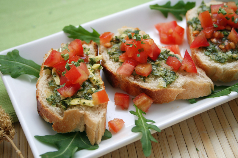 Rustic Basil Pesto Bruschetta | Vegan Nook