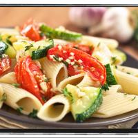 Penne Pasta with Baked Zucchini and Tomato